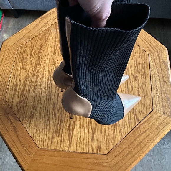 *ZARA* Black x Tan Calf-High Boot Heels Size 38 (7.5 US) - Picture 5 of 10
